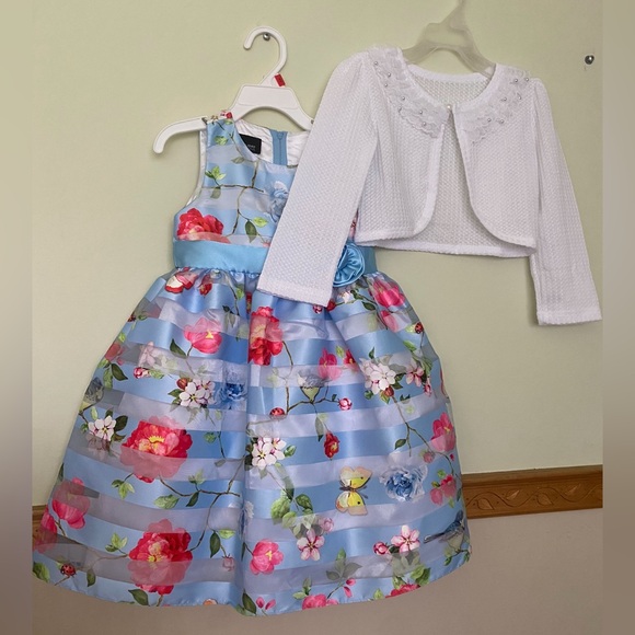 Blue Print Dress, long sleeve see through cardigan/shawl plus laced socks bundle - Picture 1 of 7